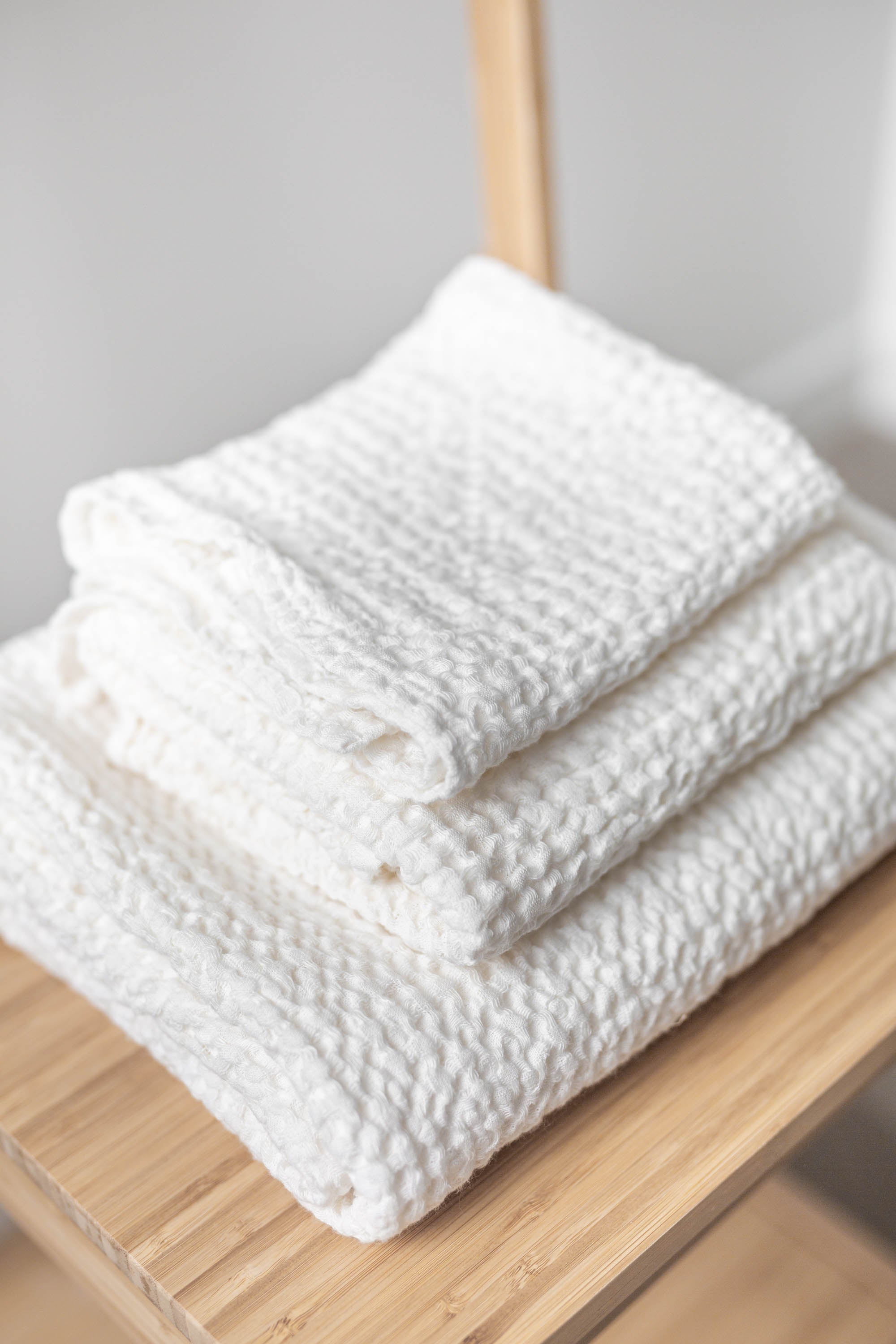 AmourLinen Linen waffle towel Linen waffle bath towel Linen Waffle Towel | AmourLinen | White